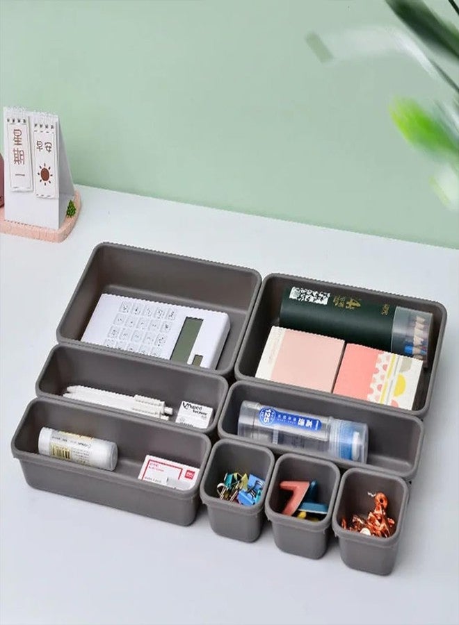 Divinext plastic Interlocking Cutlery Drawer Desk Organizer (Grey, Set of 08) - Image 3
