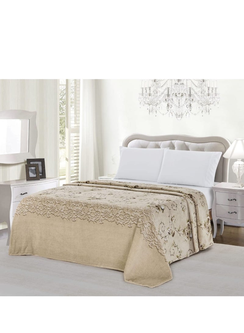 Moon King Size Flannel Bed Blanket 200x220cm Ultra Soft Lightweight Microfiber Bed Blanket with Floral Print for Bed Sofa, Sofa, Travel  - Image 1