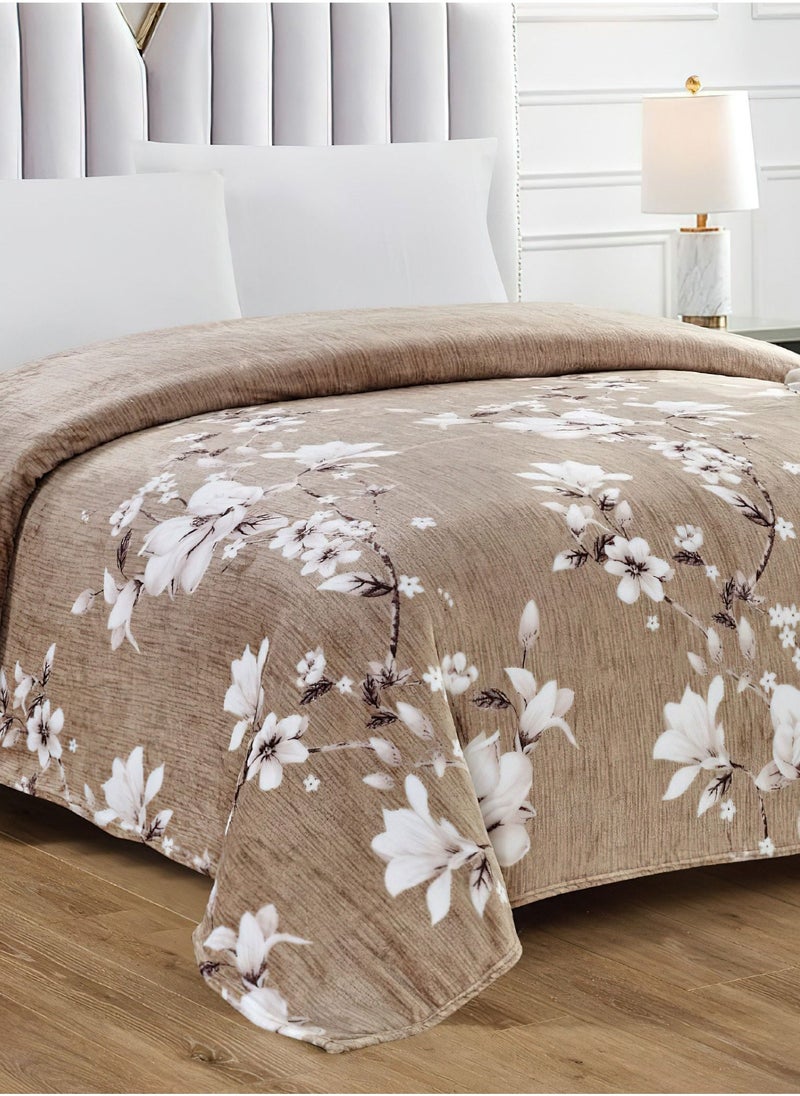 Moon King Size Flannel Bed Blanket 200x220cm Ultra Soft Lightweight Microfiber Bed Blanket with Floral Print for Bed Sofa, Sofa, Travel  - Image 2