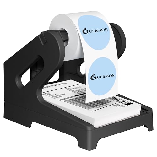 Guermok Thermal Shipping Label Holder for Rolls & Fan-Fold, Fragile Stickers for Shipping, Label Stand Desktop Printer Holder-Home Office Accessory-Sticker Dispenser for Holographic (Black) - Image 1