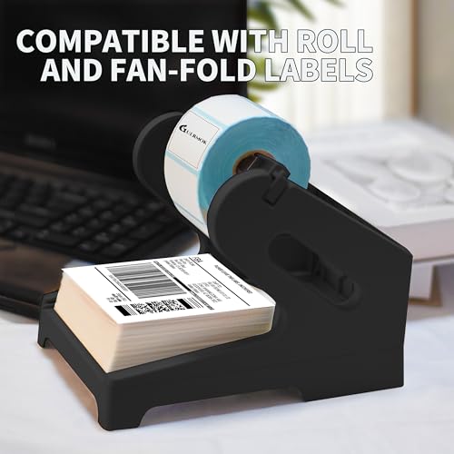 Guermok Thermal Shipping Label Holder for Rolls & Fan-Fold, Fragile Stickers for Shipping, Label Stand Desktop Printer Holder-Home Office Accessory-Sticker Dispenser for Holographic (Black) - Image 5