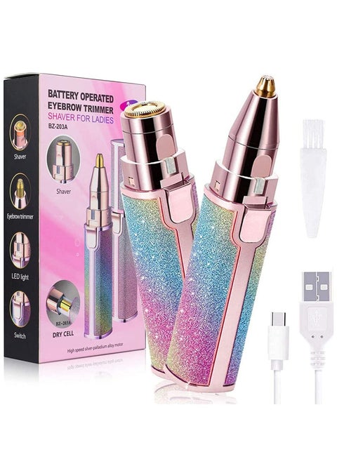 Eyebrow Trimmer Facial Hair Remover for Women, Rechargeable Body Face Hair Shaver Razor USB Electric Remover Nose Lips Armpit Bikini Painless Built-in LED Light Lady Gift (Rainbow 1 Pack 2 Heads)