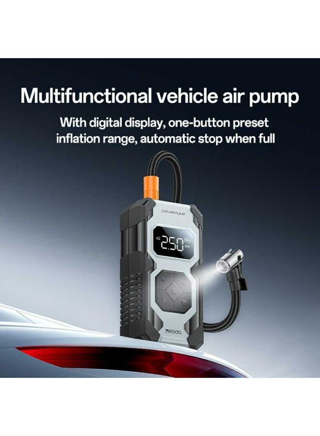 Yesido VC12 Portable Electric Air Pump, 5-Mode Compressor with LED Light, for Cars, Bicycles, Tires, and Balls - Black - Image 2