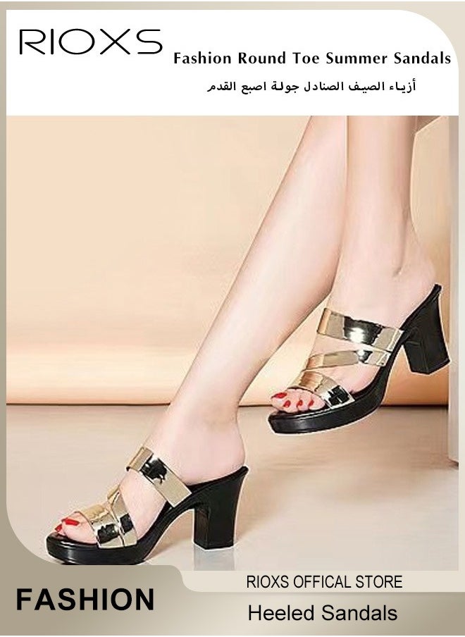 ريوكس - صنادل الكعب النسائية، ساطع Strappy Platform Slippers For Women, Fashion Chunky Heel Elegant الأحذية، الصنادل الصيفية لأصابع القدم المستديرة، الكعوب المانعة للانزلاق البغال الصنادل للحفلة المواعدة حفل زفاف، السيدات ملابس يضخمن الأحذية - Image 1