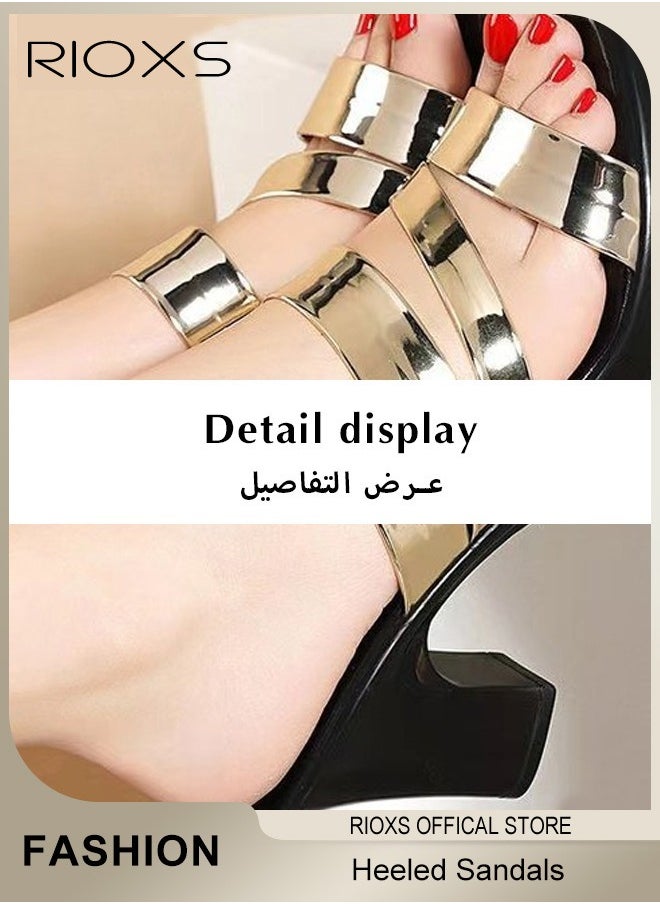 ريوكس - صنادل الكعب النسائية، ساطع Strappy Platform Slippers For Women, Fashion Chunky Heel Elegant الأحذية، الصنادل الصيفية لأصابع القدم المستديرة، الكعوب المانعة للانزلاق البغال الصنادل للحفلة المواعدة حفل زفاف، السيدات ملابس يضخمن الأحذية - Image 1