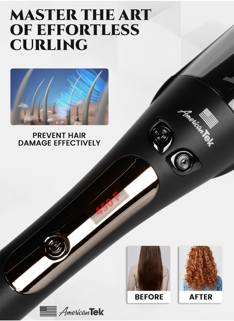 American Tek - Automatic Curling Iron Wand - Auto Hair Curler With 4 Temperatures, 3 Timers And LCD Display - American Quality - Black - Image 1