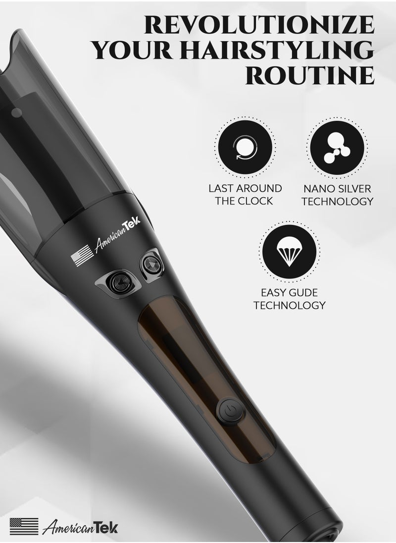 American Tek - Automatic Curling Iron Wand - Auto Hair Curler With 4 Temperatures, 3 Timers And LCD Display - American Quality - Black - Image 1