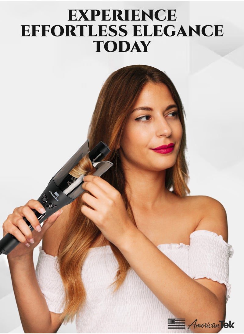 American Tek - Automatic Curling Iron Wand - Auto Hair Curler With 4 Temperatures, 3 Timers And LCD Display - American Quality - Black - Image 1