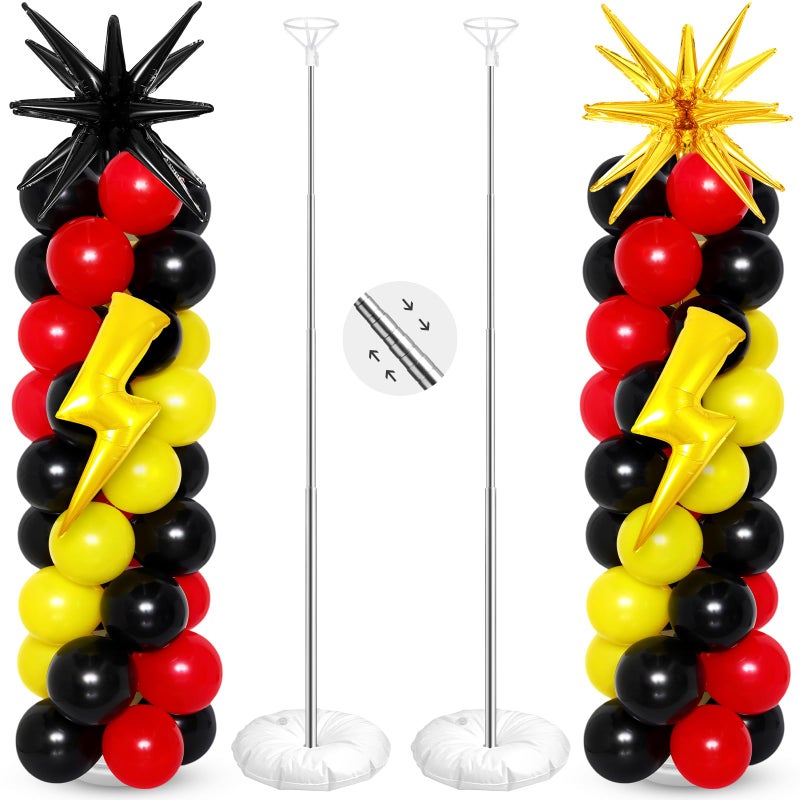 Seematn 2 Set Cartoon Theme Balloon Column Stand Kit with Lightning Explosion Star Foil Balloons Black Red Yellow Balloon Arch for Birthday Cartoon Animation Drawstring Party Baby Shower Supplies - Image 3