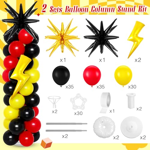 Seematn 2 Set Cartoon Theme Balloon Column Stand Kit with Lightning Explosion Star Foil Balloons Black Red Yellow Balloon Arch for Birthday Cartoon Animation Drawstring Party Baby Shower Supplies - Image 5