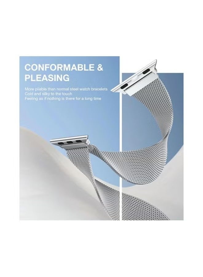 Milanese Strap Compatible with Apple Watch Bands 44mm 45mm 46mm 49mm ,Stainless Steel Magnetic Clasp Replacement Band for Series 11/10/9/8/7/6/5/4/Ultra/Ultra2/Ultra3/SE/SE2/SE3 - Image 2