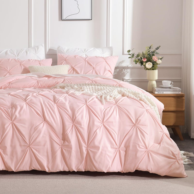 Andency Pink Comforter Set King104x90Inch 3 Pieces Soft Lightweight Cute Pinch Pleat Bedding Comforters  Sets All Season Western Warm Down Alternative Bed Set for Girls Women