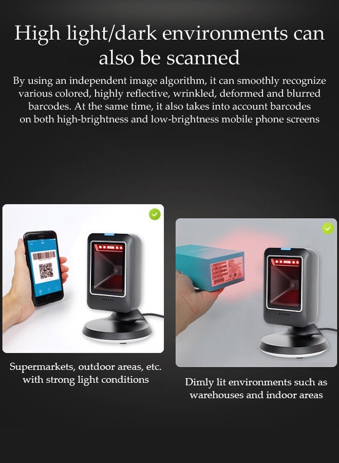 DUNISO Desktop Barcode Scanner，Automatic Sensing Scanner，Wired Barcode Scanner，Small Size and Lightweight, Easy to Carry，for Supermarket Library Express Company Retail Store Warehouse - Image 3