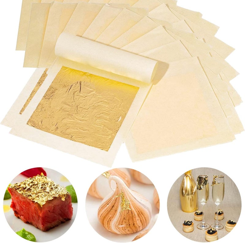 SKYPRO LTKJ 24K Edible Gold-Leaf Sheets 20 Sheets 4.33 x 4.33 cm Pure Gold-Foil Leaf for Food Decoration,Facial Spa Gilding Crafting 1.7" - Image 1