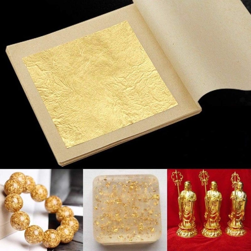 SKYPRO LTKJ 24K Edible Gold-Leaf Sheets 20 Sheets 4.33 x 4.33 cm Pure Gold-Foil Leaf for Food Decoration,Facial Spa Gilding Crafting 1.7" - Image 4