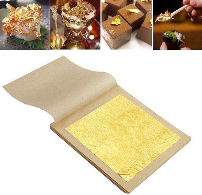 SKYPRO LTKJ 24K Edible Gold-Leaf Sheets 20 Sheets 4.33 x 4.33 cm Pure Gold-Foil Leaf for Food Decoration,Facial Spa Gilding Crafting 1.7" - Image 2