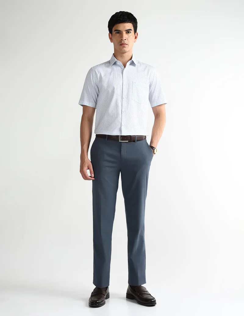 Arrow Blue Heathered Dobby Trousers for Men | Best Price UAE