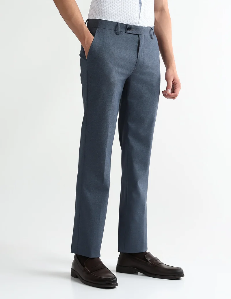 Arrow Blue Heathered Dobby Trousers for Men | Best Price UAE