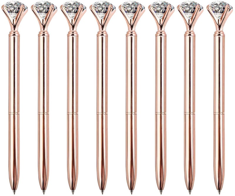 8 PCS Upgraded Rose Gold Diamond Ballpoint Pens with Big Colorful Diamond Bling Metal Ballpoint Pen Office Supplies Gift Pens For Christmas Wedding Birthday - Image 1