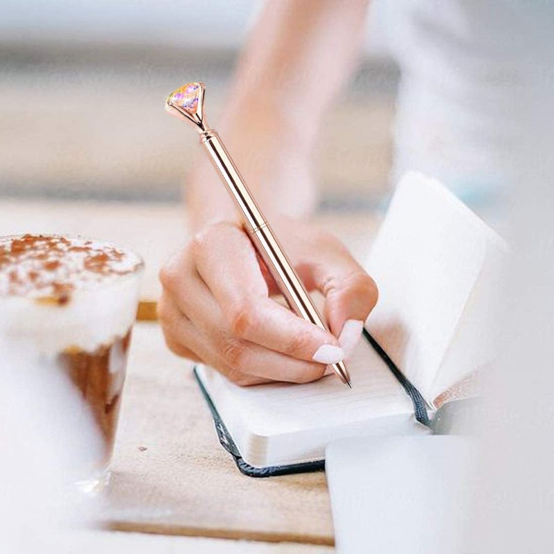8 PCS Upgraded Rose Gold Diamond Ballpoint Pens with Big Colorful Diamond Bling Metal Ballpoint Pen Office Supplies Gift Pens For Christmas Wedding Birthday - Image 2