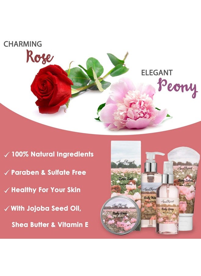 Aqua Elegante Spa Gift Baskets For Women - Luxury Bath Set With Rose Oil & Peony - Spa Kit Includes Body Wash, Bubble Bath, Lotion, Bath Salts, Body Scrub, Body Spray, Shower Puff, and Towel  - Image 3