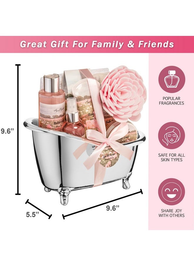 Aqua Elegante Spa Gift Baskets For Women - Luxury Bath Set With Rose Oil & Peony - Spa Kit Includes Body Wash, Bubble Bath, Lotion, Bath Salts, Body Scrub, Body Spray, Shower Puff, and Towel  - Image 4