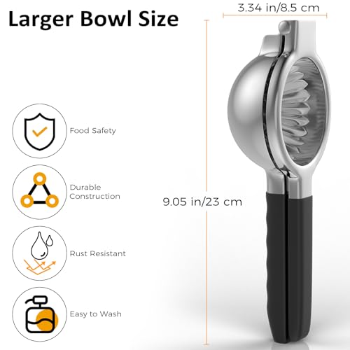 RCMo Stainless Steel Lemon Squeezer - Metal Citrus Juicer - Lime Lemon and Fruit Juicer with Silicone Handles - Large Manual Citrus Press Juicer - Hand Held Squeezer - Ergonomic Design with Solid - Image 2