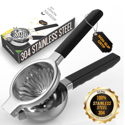 RCMo Stainless Steel Lemon Squeezer - Metal Citrus Juicer - Lime Lemon and Fruit Juicer with Silicone Handles - Large Manual Citrus Press Juicer - Hand Held Squeezer - Ergonomic Design with Solid - Image 1