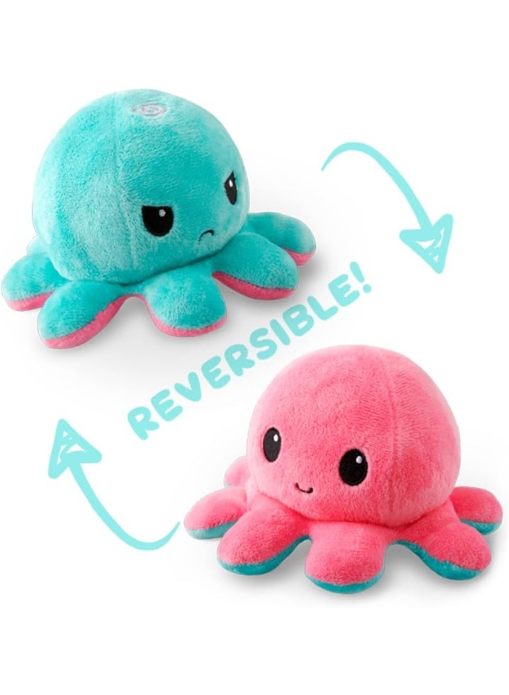 Reversible Pink and Aqua Octopus Plushie - 8-Inch Two-Sided Flip Plush Toy with Embroidered Details - Cute Mini Collectible Plush for Kids, Teens, and Adults - Image 1