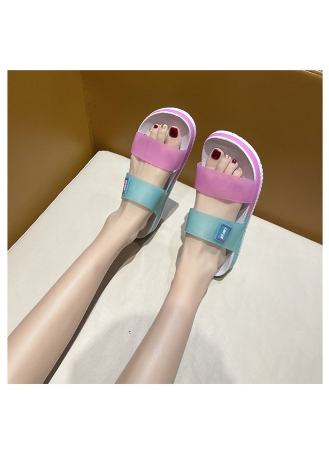 NIBEMINENT Women's Jelly Slippers Casual Fashion Sandals Summer Thick Bottom Soft Bottom Anti-slip Beach Shoes Lightweight One-Strap  - Image 4