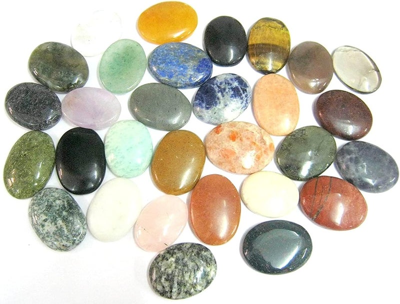 CRYSTALMIRACLE Thirty Gemstone Worry Stones Lot Crystal Healing reiki feng shui Wellness Gift Thumb Stone Meditation peace chakra balancer positive energy - Image 1