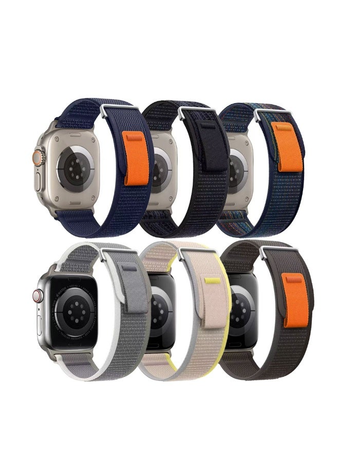 دكينج متوافق مع حزام الاستبدال من حلقة النايلون لسلسلة آبل iWatch 11 10 46mm، متوافق مع أساور iWatch 42mm/44mm/45mm/46mm/49mm، مناسب لسلسلة iWatch 1 2 3 4 5 6 7 8 9 10 Ultra 3/2 -1 2 3 SE 3/2. الألوان: أزرق داكن / أزرق أسود / أزرق ملكي / برتقالي / رمادي / أخضر / بيج / رمادي أسود.