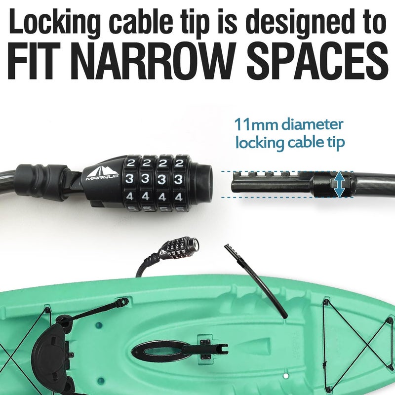 MARQUE Straight Combination Bike Lock Cable - 3/8 inch (5FT, 10FT, 15FT, 25FT) Resettable Combination Lock, Anti-Theft Security Cable for Bicycles, Kayaks, Paddle Boards and Outdoor Gear (05 FT) - Image 2