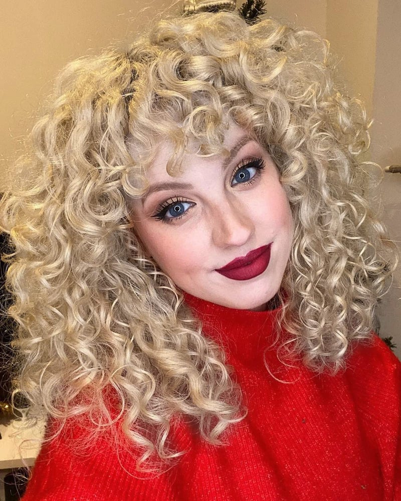 LONAI Short Blonde Curly Wig with Bangs for Women Ash Blonde Wigs with Bangs WIG006 Curly Synthetic Wig for Daily Use Party CosplayAsh Blonde - Image 2