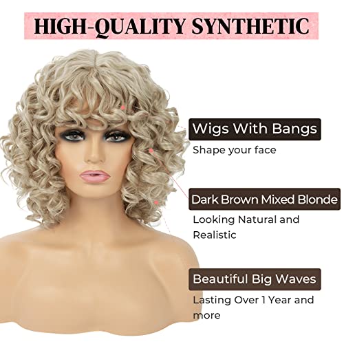 LONAI Short Blonde Curly Wig with Bangs for Women Ash Blonde Wigs with Bangs WIG006 Curly Synthetic Wig for Daily Use Party CosplayAsh Blonde - Image 3