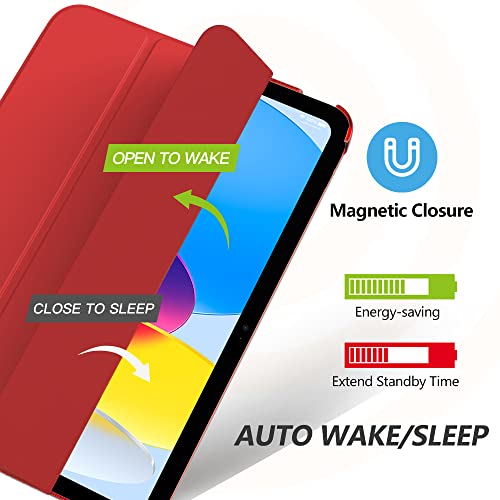 MoKo for iPad (A16) 11th Generation Case 11 Inch 2025, iPad 10th Generation Case 10.9 Inch 2022, Slim Stand Hard PC Translucent Back Shell Smart Cover, Support Touch ID, Auto Wake/Sleep,Red - Image 4