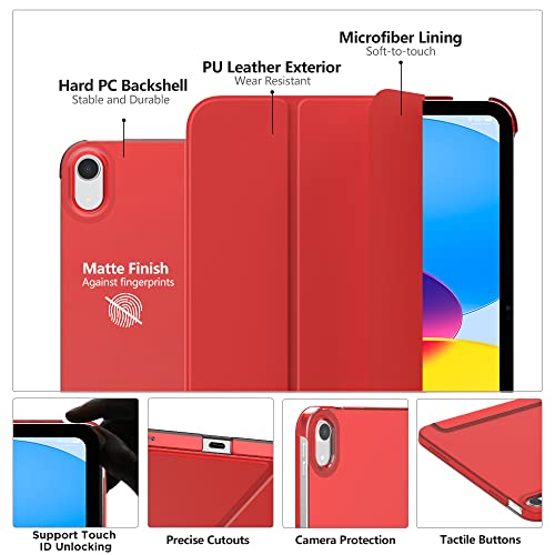 MoKo for iPad (A16) 11th Generation Case 11 Inch 2025, iPad 10th Generation Case 10.9 Inch 2022, Slim Stand Hard PC Translucent Back Shell Smart Cover, Support Touch ID, Auto Wake/Sleep,Red - Image 3