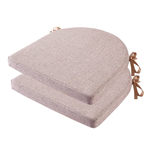 MICUSHION 18x18 Inch Chair Pads for Dining Chairs Set of 2 with Ties Non Slip Washable Seat Cushion with Zipper Indoor Round Back Chair Cushions for Kitchen Khaki - Image 1