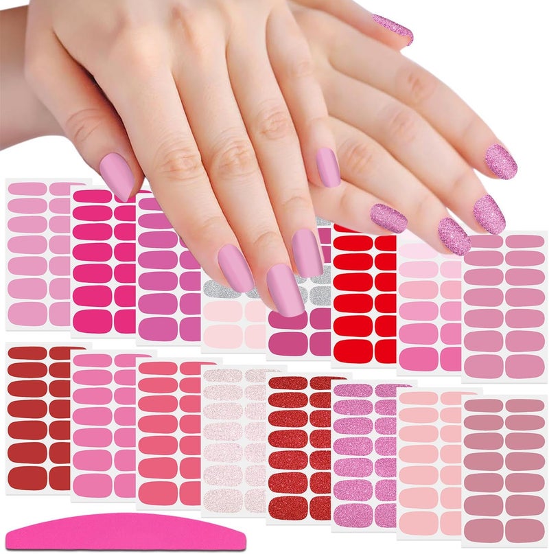 SILPECWEE 16 Sheets Pink Nail Wraps for Women Nail Polish Strips Self Adhesive Nail Polish Stickers Gel Nail Strips Fingernail Manicure Stickers Nail Art Accessories with 1pc Nail File