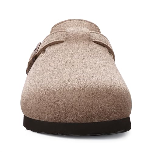 ODOLY Genuine Suede Clogs for Women Men Soft Cork Footbed Leather Mules Comfort Potato Shoes with Arch Support, Taupe-45 - Image 3