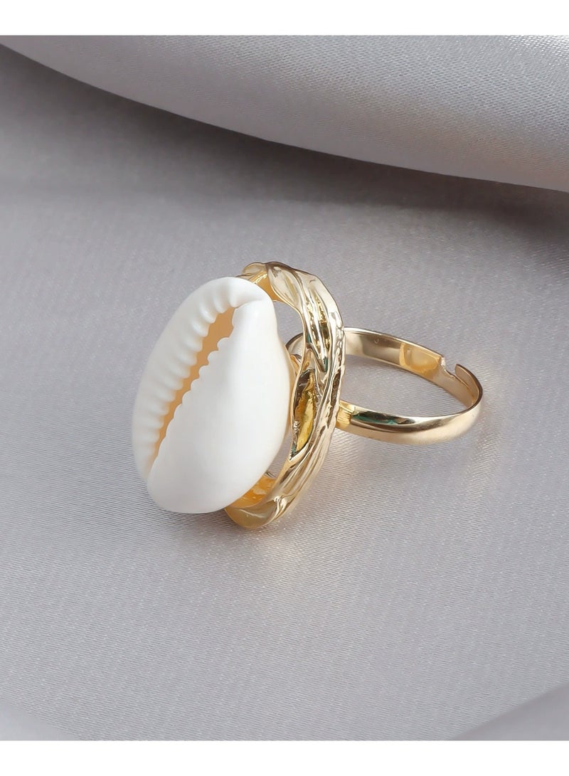 Goolsky Summer Shell Open Ring for Women | Minimalist Adjustable Beach Jewelry | Casual Boho Style Fashion Ring  - Image 1