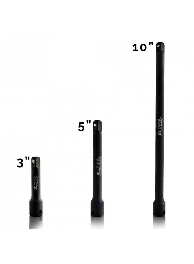 NEIKO 00234A 3/8-Inch-Drive Impact Extension-Bar Set, Made with CrV Steel, 3-Inch, 5-Inch, and 10-Inch Sizes, 3-Piece Set - Image 2
