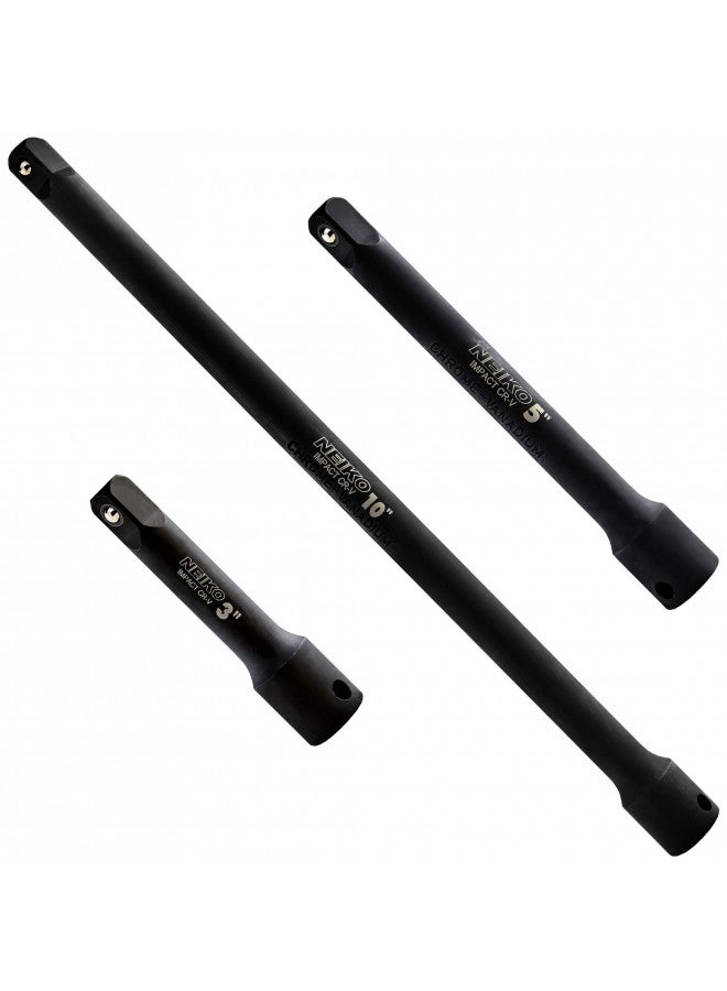 NEIKO 00234A 3/8-Inch-Drive Impact Extension-Bar Set, Made with CrV Steel, 3-Inch, 5-Inch, and 10-Inch Sizes, 3-Piece Set - Image 1