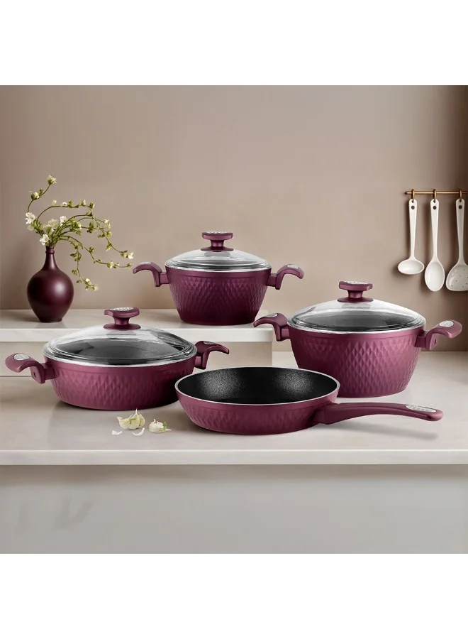 DANUBE HOME Lines 7-Piece Kristal Cookware Set – Titanium Teflon Coating, PFOA-Free Nonstick Cookware – Durable, Heat-Resistant Pots & Pans for Kitchen, Cooking & Frying - Purple