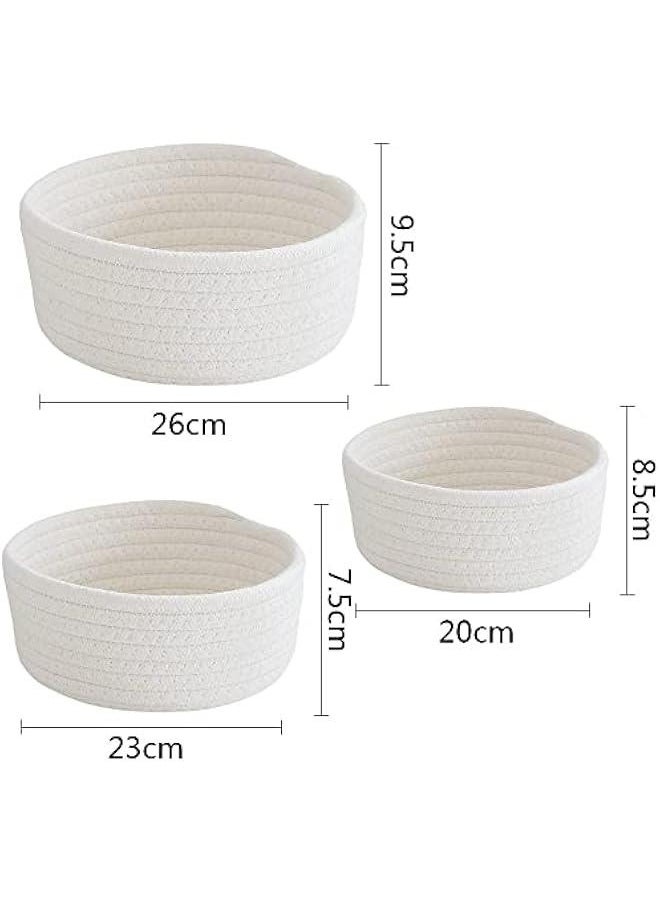 ميكسد ORiTi 3pcs Cotton Rope Baskets, Small Woven Storage Basket for Bathroom Shelve Nursery Organizing Bins Organizer for Toys, Towels, Cosmetics, Jewelry and other Small Items White  - Image 2