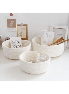 MIXDE 3pcs Cotton Rope Baskets, Small Woven Storage Basket for Bathroom Shelve Nursery Organizing Bins Organizer for Toys, Towels, Cosmetics, Jewelry and other Small Items White  - Image 4