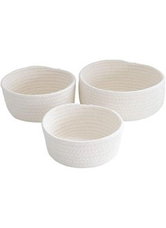 MIXDE 3pcs Cotton Rope Baskets, Small Woven Storage Basket for Bathroom Shelve Nursery Organizing Bins Organizer for Toys, Towels, Cosmetics, Jewelry and other Small Items White  - Image 1