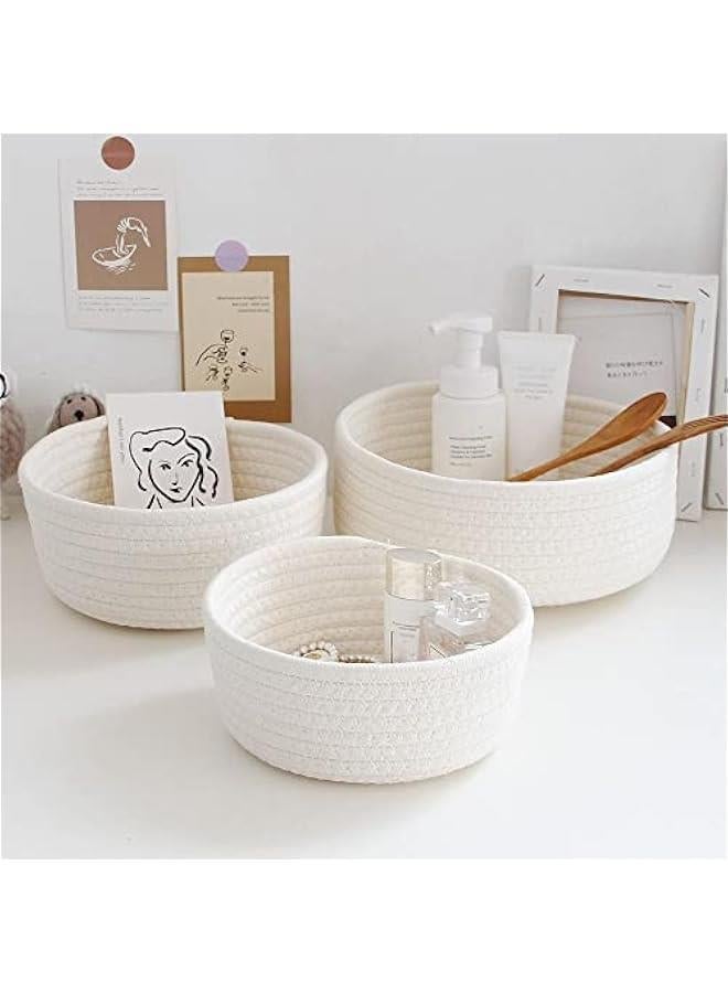 MIXDE 3pcs Cotton Rope Baskets, Small Woven Storage Basket for Bathroom Shelve Nursery Organizing Bins Organizer for Toys, Towels, Cosmetics, Jewelry and other Small Items White - Image 1