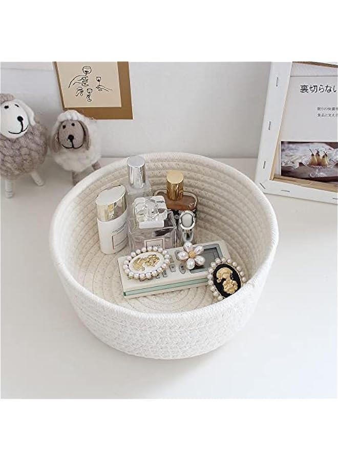 MIXDE 3pcs Cotton Rope Baskets, Small Woven Storage Basket for Bathroom Shelve Nursery Organizing Bins Organizer for Toys, Towels, Cosmetics, Jewelry and other Small Items White - Image 4