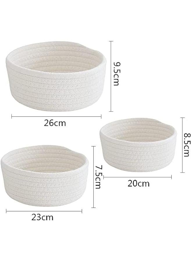 MIXDE 3pcs Cotton Rope Baskets, Small Woven Storage Basket for Bathroom Shelve Nursery Organizing Bins Organizer for Toys, Towels, Cosmetics, Jewelry and other Small Items White - Image 3